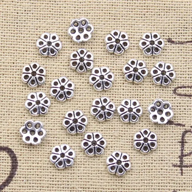 200ks stříbrných květinových koncovek korálků 6x7mm pro výrobu šperků