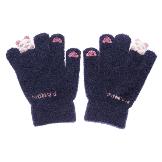 Knitted winter lady gloves with cute patch panda