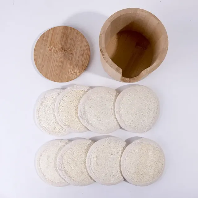 8 kusů odličovacích tamponů s bambusovou krabičkou na uložení - znovupoužitelné kulaté tampóny na čištění pleti