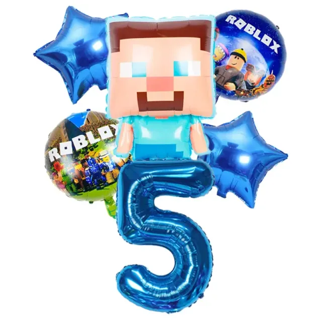 Stylish set of birthday balloons in the performance of popular characters from Minecraft