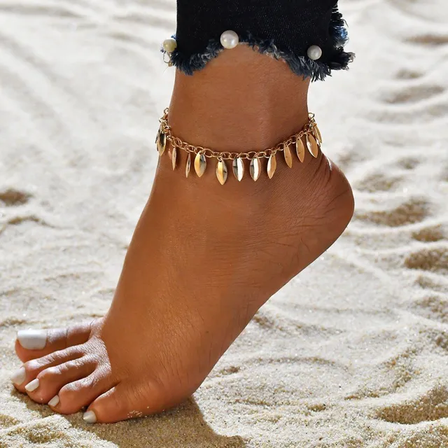 Złoty prosty łańcuszek na nogę dla kobiet