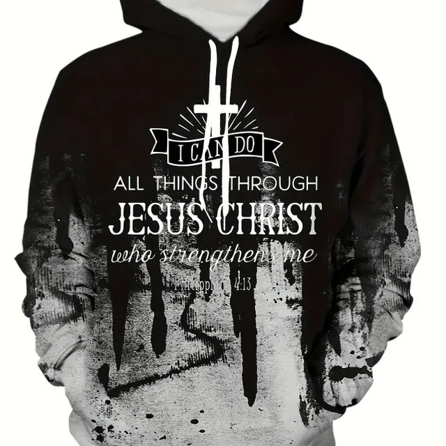 Men's Christian sweatshirt with hood and print "Jesus Christ" - design sweater for leisure