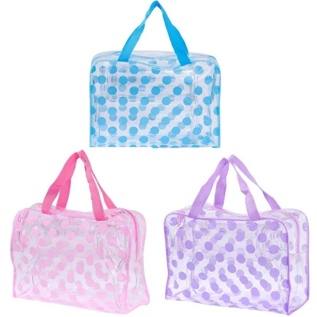 Transparent toiletry bag with polka dot motif for cosmetics and more