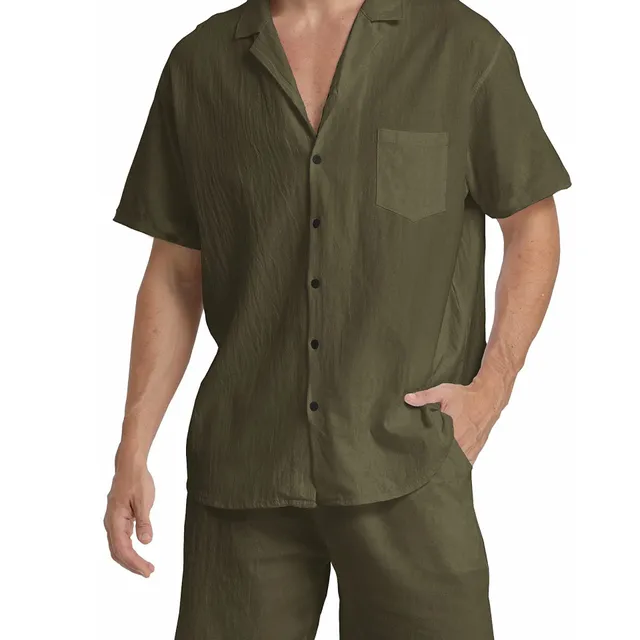 Men's 2-piece summer set in cotton and linen - short sleeve and shorts