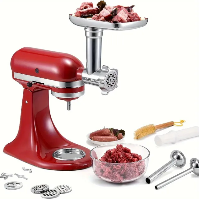 Metal meat grinder for kitchen robot, sausage production, silver (without robot)