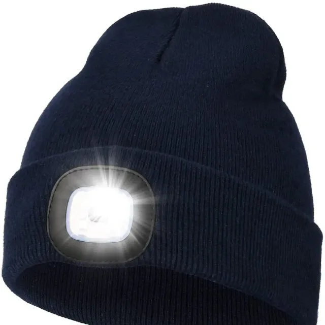 Unisex LED knit cap with USB charging light, head torch, winter knit cap with night light