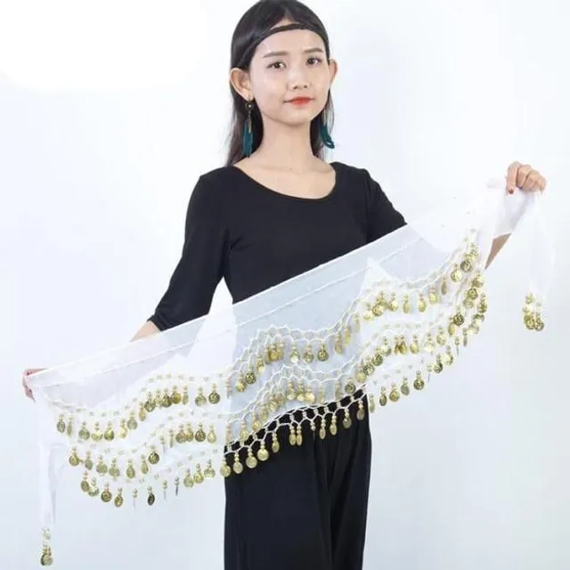 Belly dance scarf white silver-coin