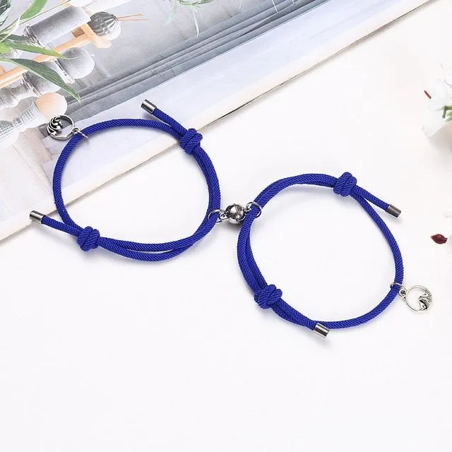 Magnetic string bracelet for couples 2 pcs royal-blue