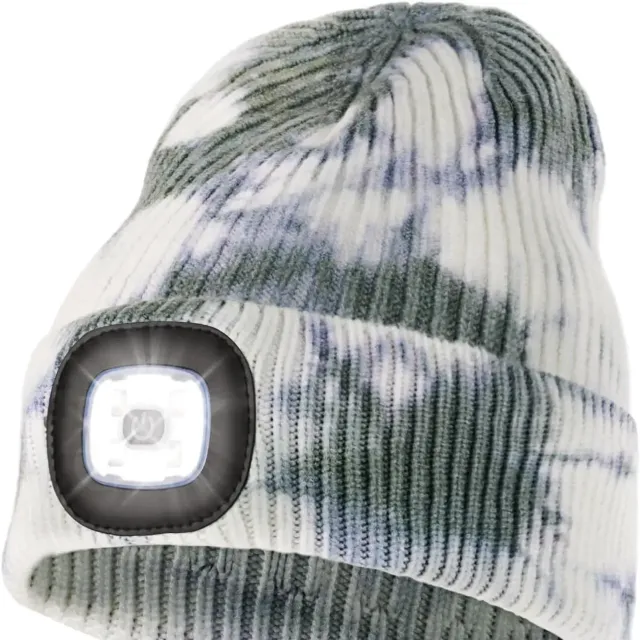 Unisex LED knit cap with USB charging light, head torch, winter knit cap with night light