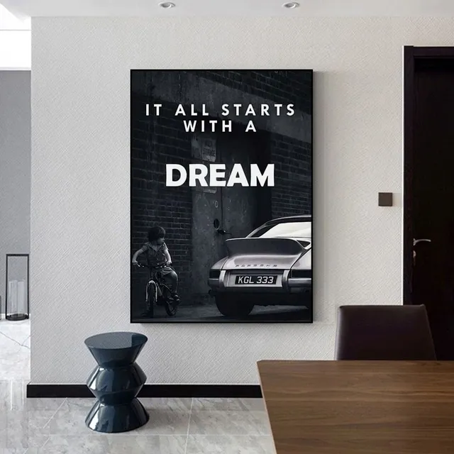 Decorative motivation black and white painting - It all begins with a dream