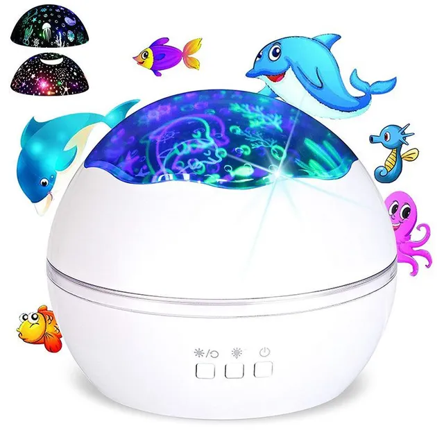 Night projector with two themes - starry sky, underwater world (White)