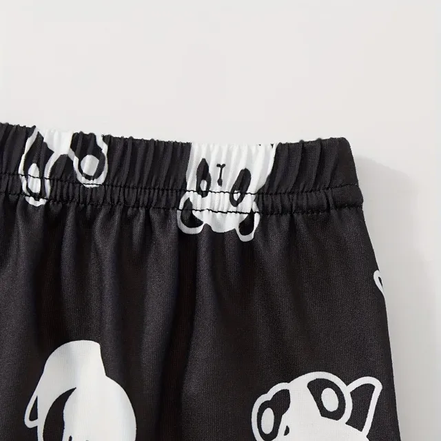 Pyžamový set s potiskem pandy - roztomilý krátký rukáv a šortky/kalhoty