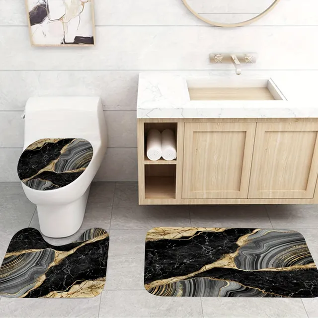Luxusní koupelnová souprava 4v1 - mramorový vzor, 71 x 71 cm, černá