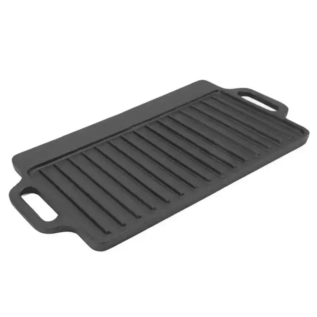 Double-sided cast iron grilling and teppanyaki pan with rectangular shape