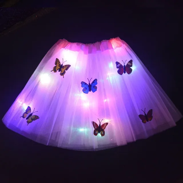 Detská svietiace sukňa zdobená motýlik pink-skirt