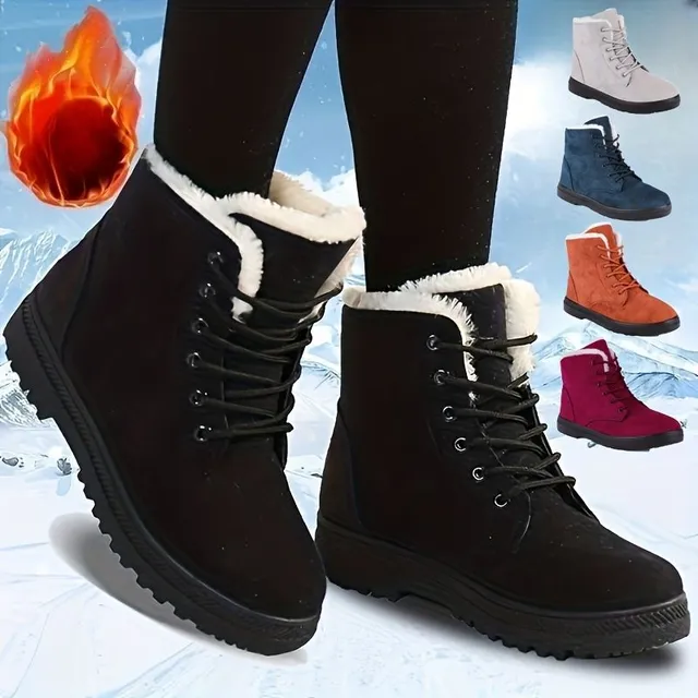 Dámske zimné topánky, vodotesné, klzké, vyhrievané, stredná výška, pohodlné, monochromatické - pre ženy