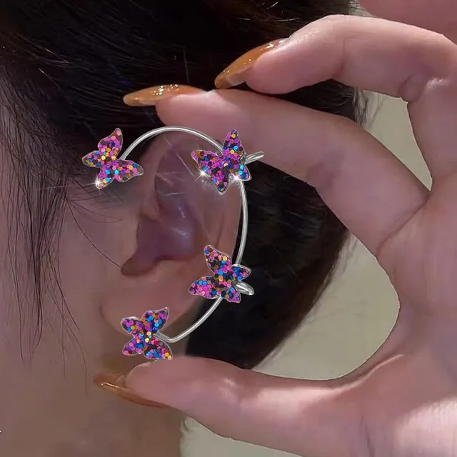 Fake earrings over the whole ear - glittering butterflies