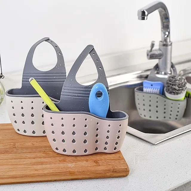 Drip storage box for sponges and kitchen utensils with adjustable hanger strap