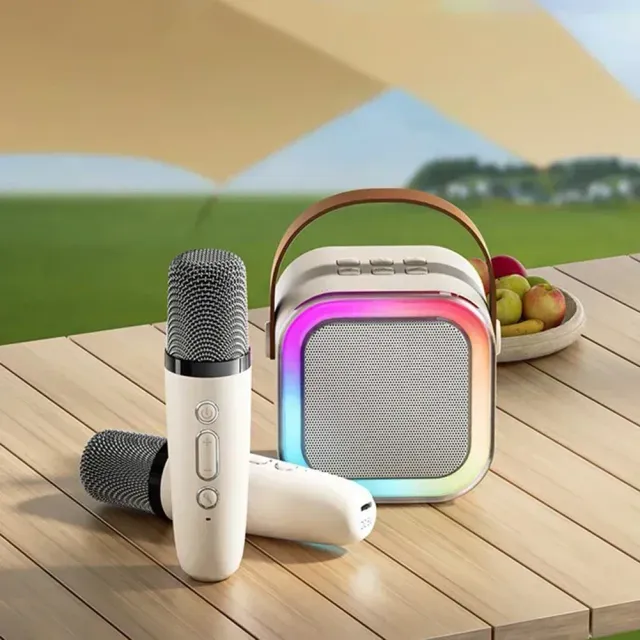 Mini set de karaoké Bluetooth avec éclairage LED - Haut-parleur avec deux microphones