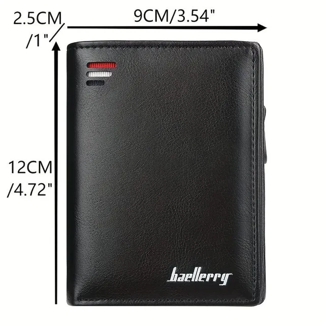 Men's retro short PU leather wallet with multiple card slots, buckle and zipper for bank cards