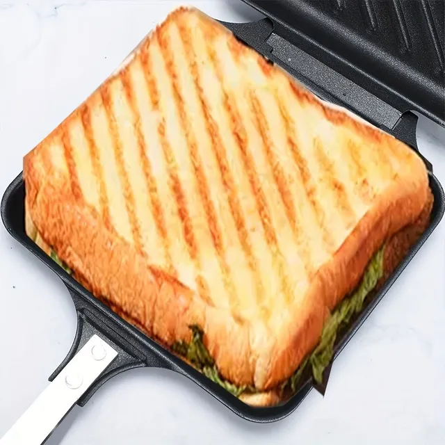Univerzální topinkovač na sendviče - plynový i indukční, s nepřilnavými deskami, odnímatelnou otočnou pánví, pro domácnost, venkovní použití, kemping