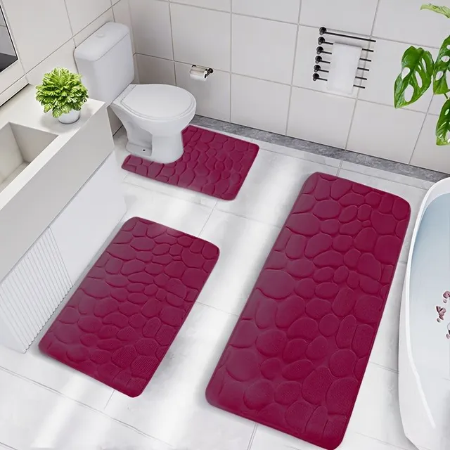 Set of 3 pieces of bathroom mats made of memory foam, anti-slip bath rug, U-shaped toilet mat, soft comfortable shower carpet, bath mat with stone printing monochrome, bathroom decoration, bathroom decoration, kitchen