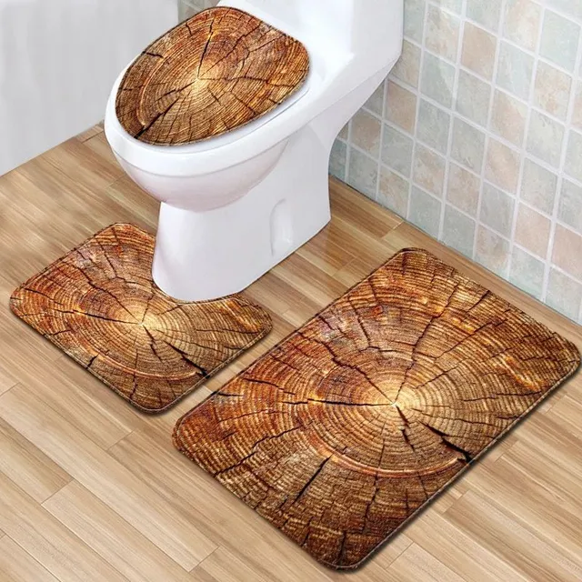 Set of bathroom mats with wood motif 3 pcs