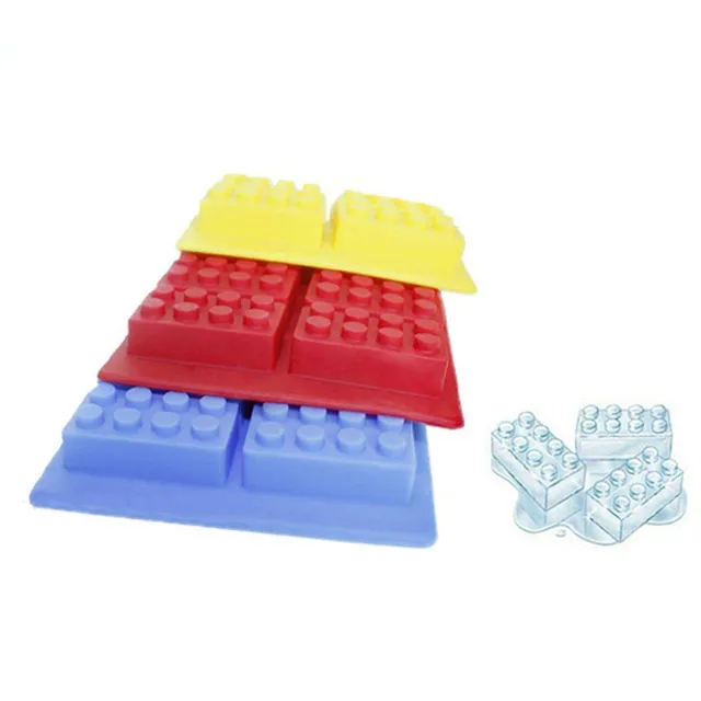 Modern silicone mould for making ice cubes in the shape of a building block - random colour