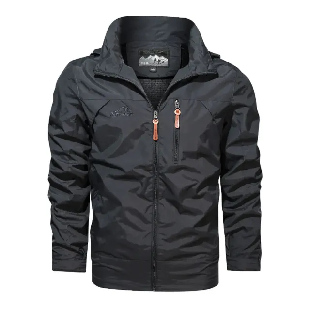 Men's stylish waterproof jacket with pockets, zipper breathable with long sleeve and hood