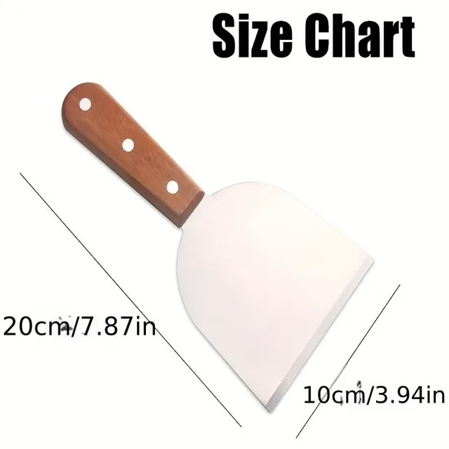 2pc Barbecue scraper for barbecue plate - Stainless steel oblique squeegee with handle made of riveted wood