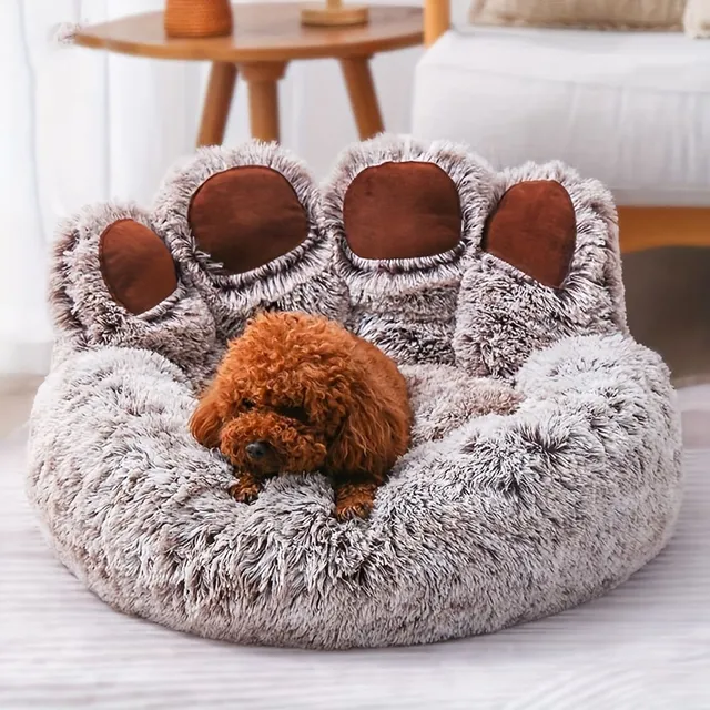 Dog and cat bed in the shape of a bear's paw - soothing donut bed for dogs