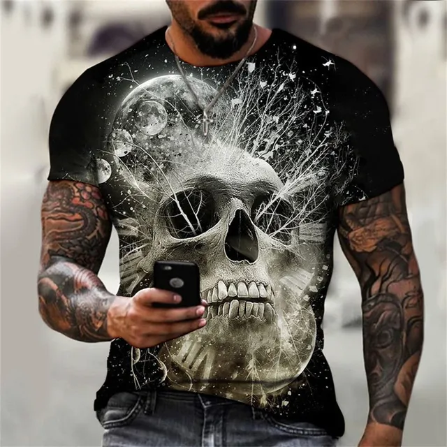 Men's stylish short sleeve shirt with skull print