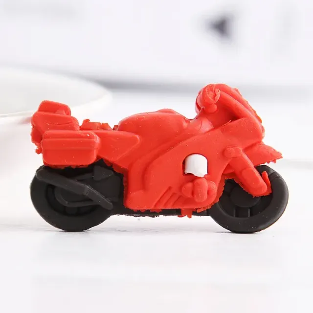 Set of 3 cute rubber in motorcycle shape for school supplies