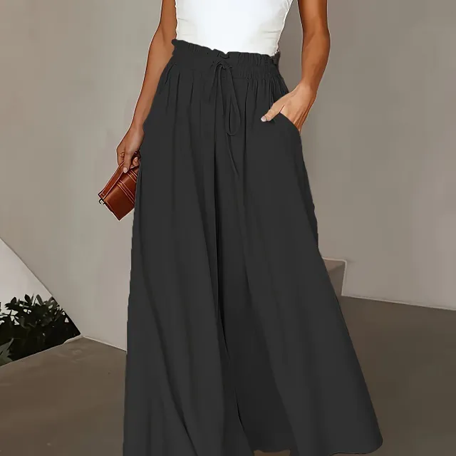 Women's wide leg trousers with elasticated drawstring waist