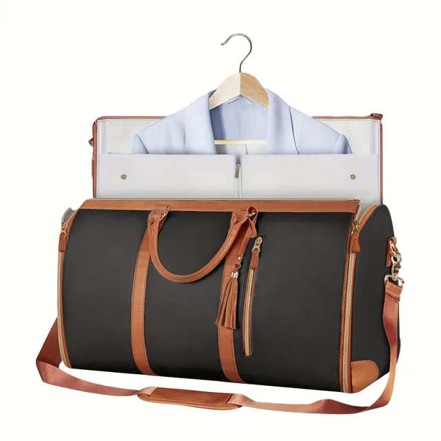 Luxury leather travel bag with fringes and expandable space for clothing