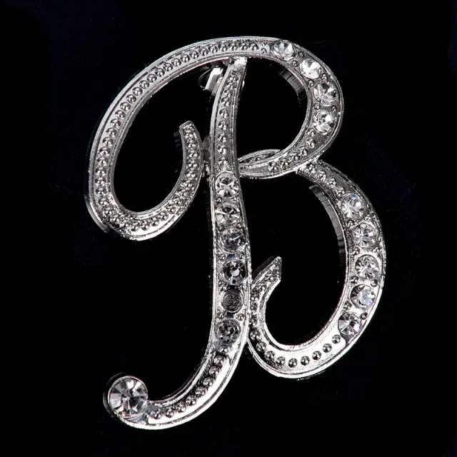 Luxurious women's brooch clip with English letter A-Z made of crystals and rhinestones