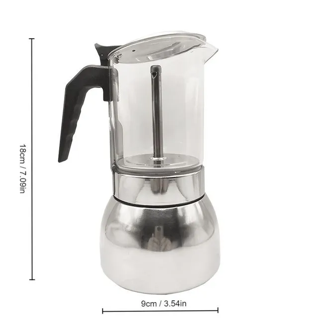 Italian stainless steel Moka pot - 200 ml, transparent silicone glass, ideal for home making coffee, perfect gift