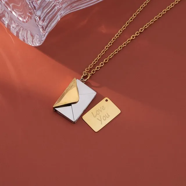 Necklace with locket in the shape of an opening envelope - Love You