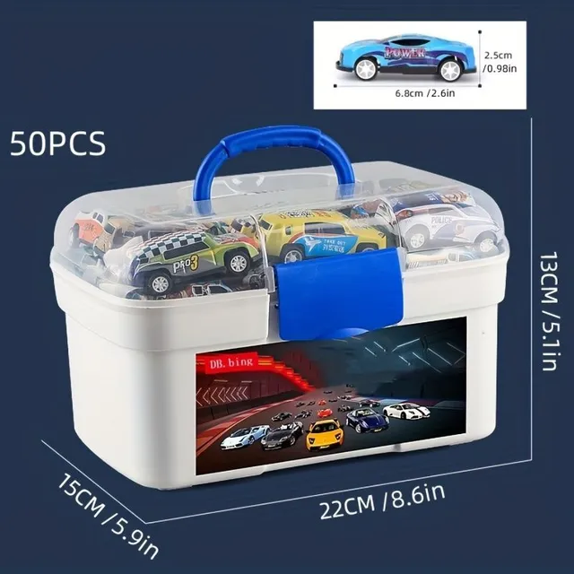 50pcs cars with plastic storage box, mini metal cars for kids