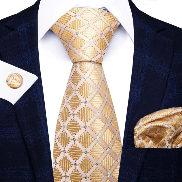 Piękny męski zestaw biznesowy z delikatnym wzorem | krawat, chusteczka do nosa, spinki do mankietów