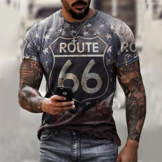 Tricou bărbătesc cu mâneci scurte și imprimeu - Route 66