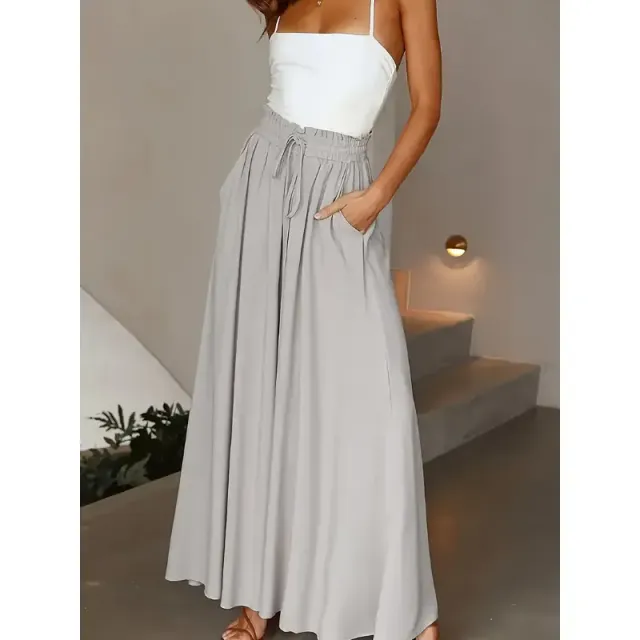 Women's wide leg trousers with elasticated drawstring waist