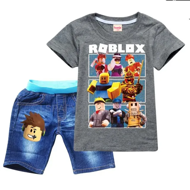 Set de îmbrăcăminte pentru băieți - Tricou cu mânecă scurtă și pantaloni scurți cu imprimeuri ale personajelor preferate din jocul ROBLOX