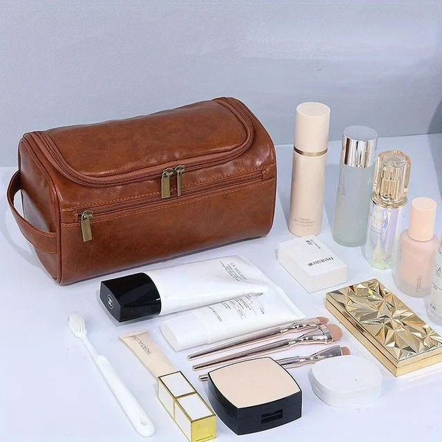 Men's travel toilet bag with organizer and waterproof treatment