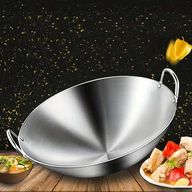 Stainless steel wok with double ears