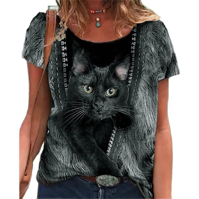 Luxury ladies short sleeve T-shirt made of highly comfortable material with Desmond cat print