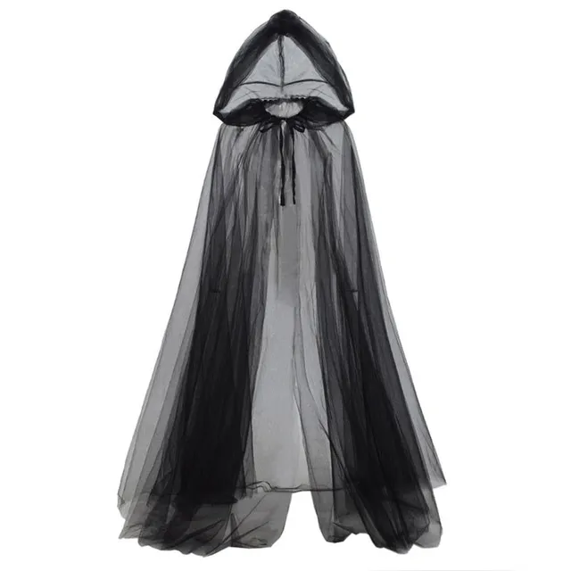 Halloween witch costume with hood, tulle coat