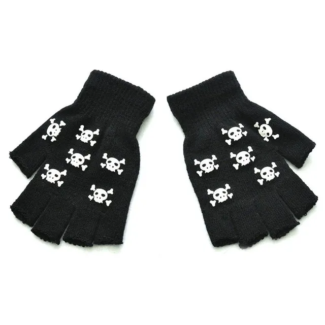 Unisex Fingerless Gloves with Phosphoric Printing Skull