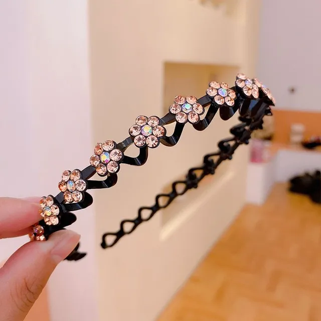 Girl's Fashion Hair Headband with Diamond Flowers