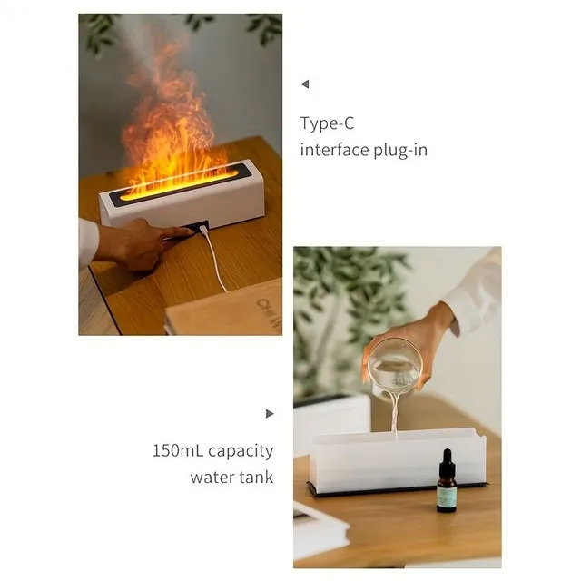 Difuzor de umidificare cu aromaterapie Lava Cracks cu flăcări colorate, 150 ml USB Difuzor de uleiuri esențiale, Umidificator de aer cu flacără pentru casă, Funcție de protecție împotriva opirii și de programare